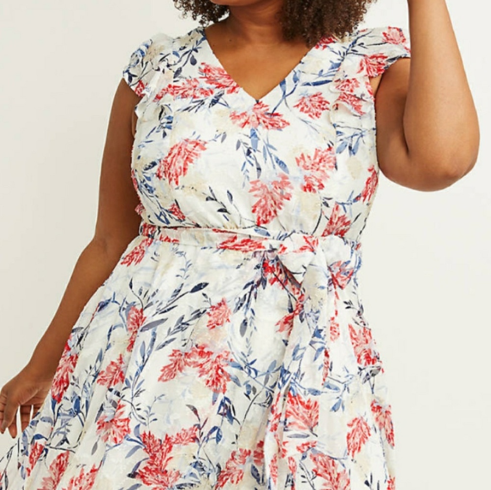 Chiffon Faux-Wrap Fit & Flare Midi Dress